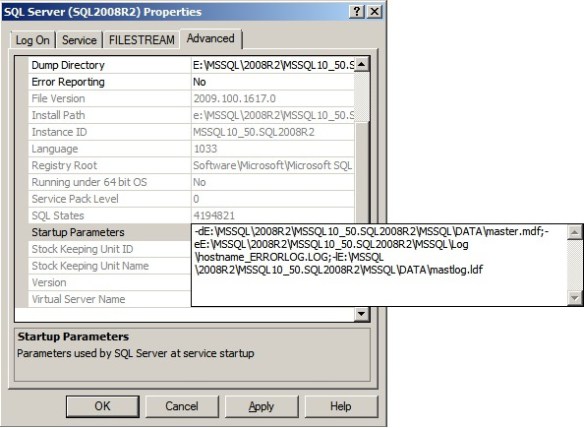 Modifying SQL Server startup properties